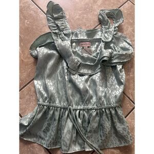 NWOT Bloomfield M Satin Ruffle Blouse Top Seafoam